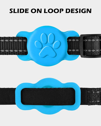Dynmeow Dog Cat Collar Holder Compatible with Airtag, Anti-Lost Silcione Holder for 3/8 and 5/8 Inch Wide Collars, Blue, S(1 Pack)