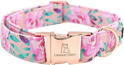 Lionheart glory Floral Rose Print Dog Collar Cute Dog Collars Spring Adjustable Soft Dog Collar Girl Pet Collars for X-Small Small Medium Large Dogs