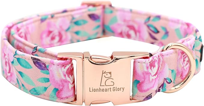 Lionheart glory Floral Rose Print Dog Collar Cute Dog Collars Spring Adjustable Soft Dog Collar Girl Pet Collars for X-Small Small Medium Large Dogs