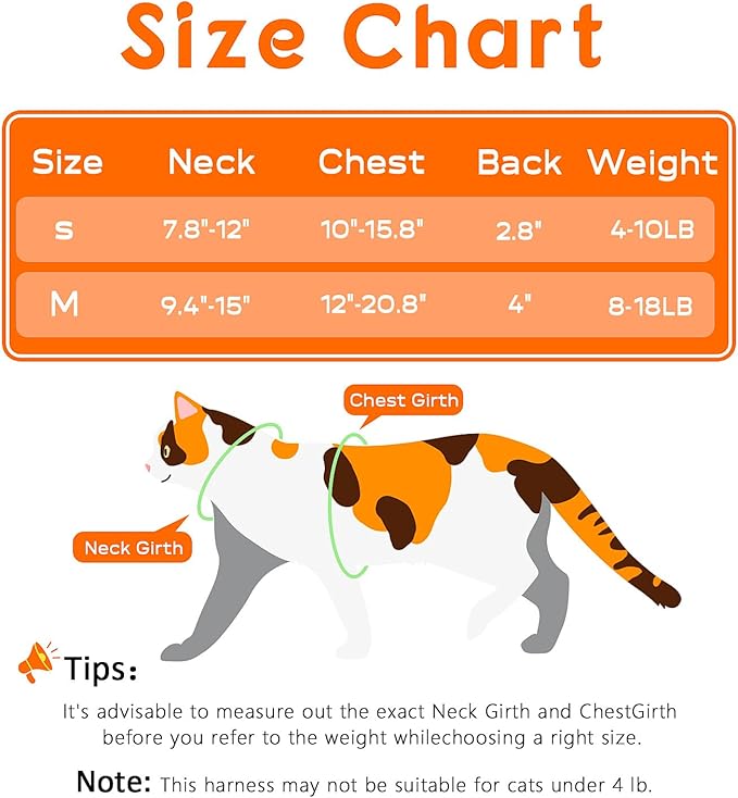 Halypet 2-Pack Cat Harness and Leash Set, Escape Proof 3-in-1 Adjustable Harness for Cats, Soft Lightweight, Easy On & Control for Walking, Travel & Outdoor Use, Medium (White & Orange)