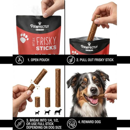 Pawfectly Pure Frisky Sticks Natural Dog Treats, Cheese & Bacon Flavor, 7-Inch Soft Chews, High Fiber Digestive and Gut Support, Grain-Free, Skin & Coat Health, Energy, 16 oz