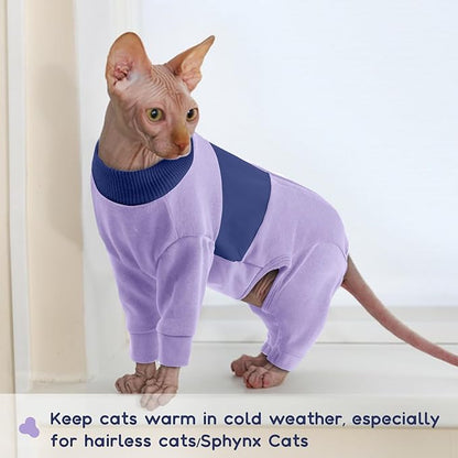 QBLEEV Cat Clothes, Soft Cat Sweaters for Cats Only, Kitten Surgery Recovery Suit Onesie Pajamas, Four Legs Cats Shirts Apparel Clothing for Hair Loss Prevention, Purple, M