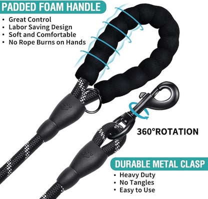 COOYOO 2 Pack Dog Leash 6 FT Heavy Duty - Comfortable Padded Handle - Reflective Dog Leash for Medium Large Dogs with Collapsible Pet Bowl