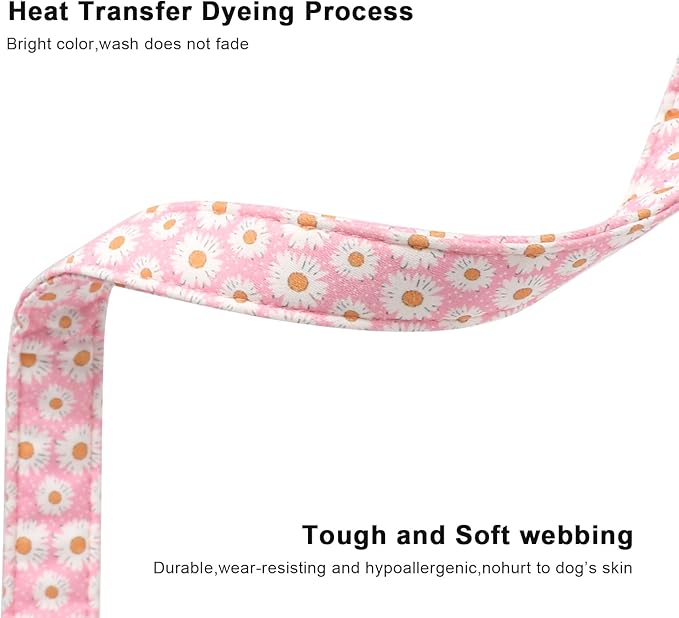 Lionet Paws Floral Dog Collar- Cute Daisy Pink Dog Collars with Plastic Buckle, Light Adjustable Dog Collars for Small Medium Dogs