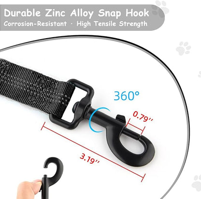 Bungee Dog Leash with Shock Absorption, Dual Handles for Pull Control, Reflective Nylon, Zinc Alloy Hook, D-Ring for Poop Bags, Black, M
