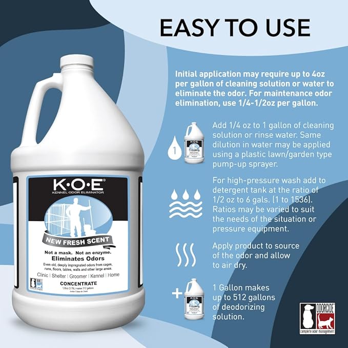Odorcide K.O.E. Fresh Scent Odor Eliminator Concentrate – For Strong Odor on Cages, Floor, & More – Non-Enzymatic For Home & Dog Kennel – Home & Pet Supplies (1 Gal)
