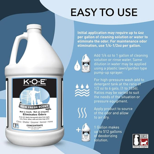 Odorcide K.O.E. Fresh Scent Odor Eliminator Concentrate – For Strong Odor on Cages, Floor, & More – Non-Enzymatic For Home & Dog Kennel – Home & Pet Supplies (1 Gal)