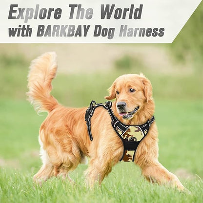 BARKBAY No Pull Dog Harness Front Clip Heavy Duty Reflective Easy Control Handle for Large Dog Walking(Desert camo,M)