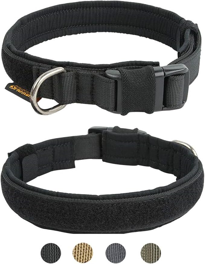 EXCELLENT ELITE SPANKER Tactical Small Puppy Dog Collar Nylon Adjustable Heavy Duty Military for Small Medium and Large Dogs Pet Soft Padded Dog Collar(BLK-S)
