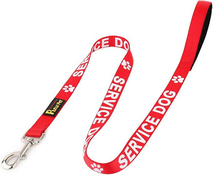 Plutus Pet Service Dog Leash with Soft Neoprene Padded Handle,Printed in Large Letters on Both Sides,4ft Long，Red，1" Wide for Large Dogs
