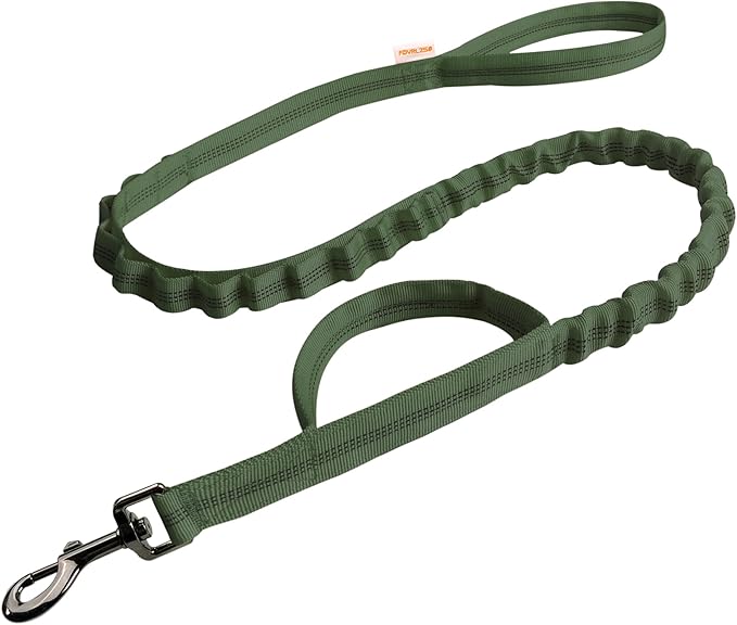 Reflective Heavy-Duty Dog Leash Adjustable 4–5 ft Shock-Absorbing Leash with Padded Handle & Traffic Handle, Equipped with 360° Tangle-Free Metal Clasp, Suitable for All Dog Sizes (Olive Green)