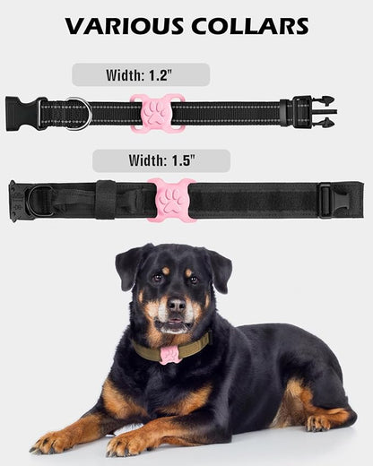 Dynmeow Dog Cat Collar Holder Compatible with Airtag, Anti-Lost Silcione Holder for 1.2 and 1.5 inch Wide Collar, Pink, L(1 Pack)