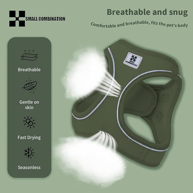 Adjustable Dog Harness with Leash, Reflective Mesh, No-Pull Design，Matching Lead Rope (Army Green, S)