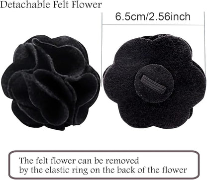 ARING PET Velvet Dog Collars, Black Soft Pet Collar with Detachable Felt Flower Metal Buckle for Puppy Small Medium Large Boy Girl Dogs-XS
