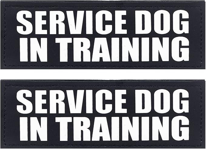 Black Service Dog Patches, 2Pack Removable Vest Patches for Dog, Dog Harness Patches with Hook Backing, Service Dog in Training-L