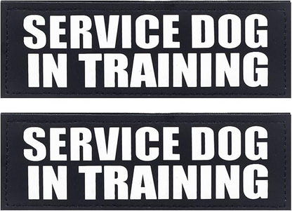 Black Service Dog Patches, 2Pack Removable Vest Patches for Dog, Dog Harness Patches with Hook Backing, Service Dog in Training-L