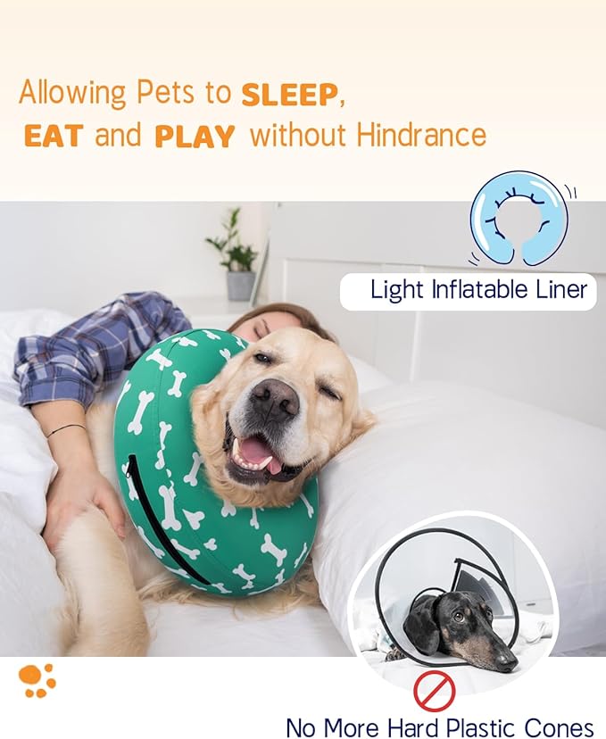 Supet Inflatable Dog Cone Alternative, Soft Neck Donut Collar for Small, Medium, Large Dogs After Surgery & Recovery