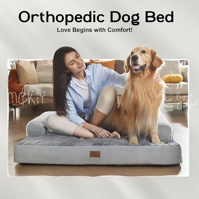 Large Dog Bed Orthopedic Washable, Big Large XXXLarge Dogs, Orthopedic Grey Extra Dog Bed with Waterproof Cover and Removable Egg Foam, Couch Bed Bolster