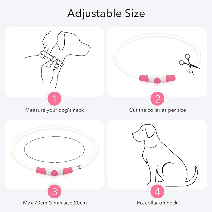 Colaseeme LED Dog Collar, Light Up Dog Collar 1 Count USB Rechargeable TPU Glow Safety Dog Necklace Light, Dog Lights for Medium Large Dogs (Pink)