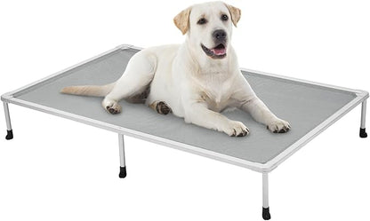 Veehoo Chewproof Elevated Dog Bed - Cooling Raised Pet Cot, Breathable Mesh, Washable & Non-Slip for Large Dogs, Indoor/Outdoor, Grey Mat and Silver Metal Frame, 59x37inches (Model CWC2203B03)
