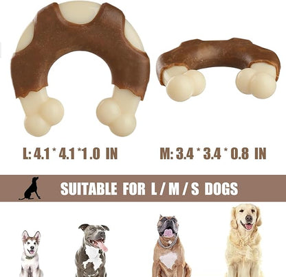 Geeyteek Durable Nylon Dog Bones, 2 Pack Dog Toys for Aggressive Chewers, Beef-Flavored U-Shaped Bone Chew Toys for Largel/Medium/Small Dogs, Teething and Boredom Relief