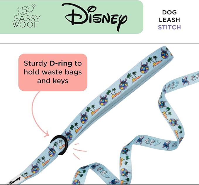 Sassy Woof Disney Stitch Dog Leash 60-Inch with Neoprene Padded Handle - Comfortable, Durable, and Stylish for Small to Large Dogs - Officially Licensed