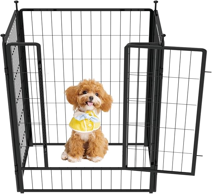 PETREEK Dog Playpen 42 inch 4 Panels for Indoor & Outdoor Use – Heavy-Duty Metal Pet Fence with Ground Stakes, Rounded Ball Tops for Safety, Stable & Foldable Design, Easy to Assemble