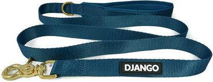 DJANGO Adventure Dog Leash – Strong, Comfortable, and Stylish Dog Leash with Solid Brass Hardware and Padded Handle - Designed for Outdoor Adventures and Everyday Use (Indigo Blue)