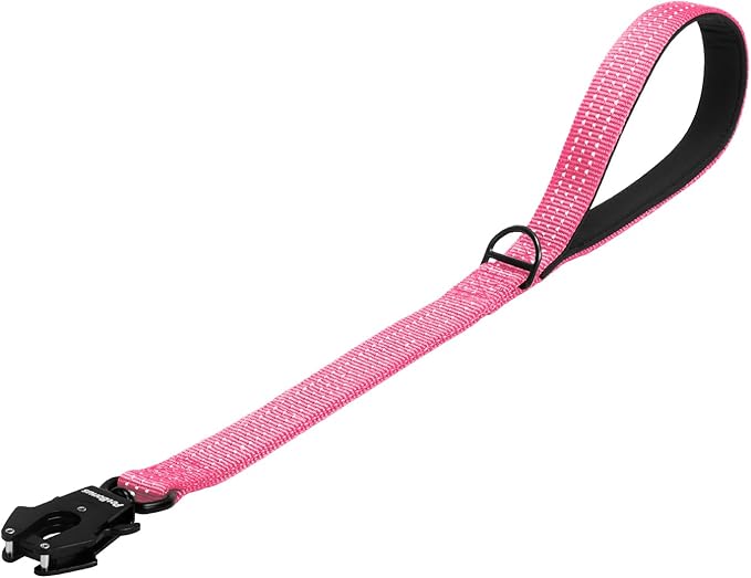 PetBonus Heavy Duty Short Dog Leash, 24 Inch Nylon Traffic Leash with Quick Release Clip, Comfortable Padded Handle, Reflective Training Lead for Medium Large Dogs (Pink, 24")