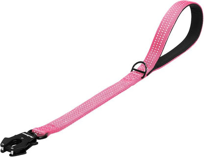 PetBonus Heavy Duty Short Dog Leash, 24 Inch Nylon Traffic Leash with Quick Release Clip, Comfortable Padded Handle, Reflective Training Lead for Medium Large Dogs (Pink, 24")