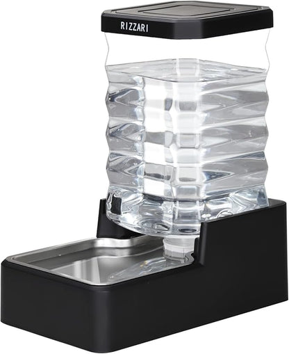 RIZZARI Stainless Steel Pet Waterer: 8L Black Gravity Fed Water Dispenser Leak-Proof for Senior Dogs Joint Care Home Owners - Bedroom Garden Use