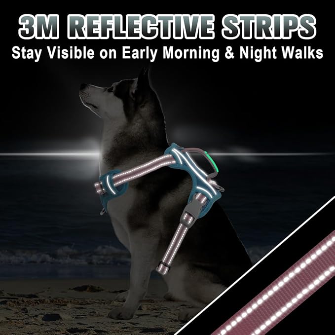 BARKBAY No Pull Dog Harness Large Reflective Dog Harness with Front Clip and Easy Control Handle for Walking Training Running with ID tag Pocket(Baby Blue & Baby Pink,XL)