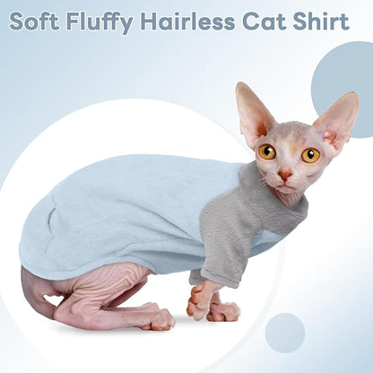 T'CHAQUE Sphynx Cat Clothes, Soft Fleece Winter Sweaters for Hairless Cats, Warm Pajama Jumpsuit with Sleeves and Hoodie, Cozy Pullover Outfit for Kittens