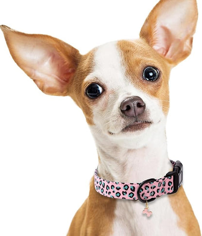 Faygarsle Dog Collar for Small Medium Large Dogs Cute Pink Puppy Collars for Female Dogs Leopard Print Patterned Pet Collars for Summer Spring Wedding Puppy Girl Dog Collar M