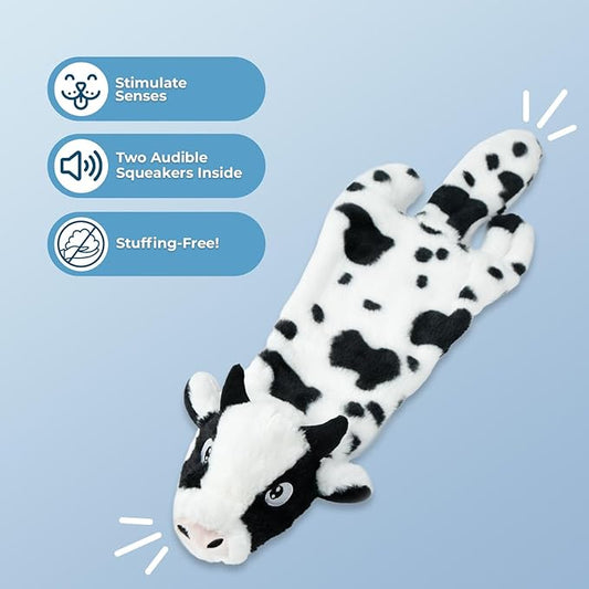 Best Pet Supplies Squeaky Dog Toys with Soft Durable Fabric for Small, Medium and Large Pets Interactive Toy for Indoor Play, Supports Active Biting and Play - Cow, Large