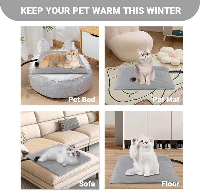TinyWiz Pet Heating Pad for Dogs and Cats with Temperature Adjustment and Timer, Indoor Outdoor Heated Bed with Overheating Protection for Cat Dog House