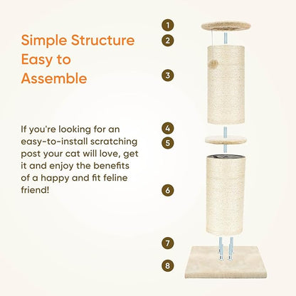 PAWSCRAT Cat Scratching Post 32 Inch High, 5.5 Inch Large Diameter Natural Sisal Cat Scratch Post, Scratch-Resistant and Durable Tall Cat Scratcher for Indoor Cats, Protect Your Furniture, Beige