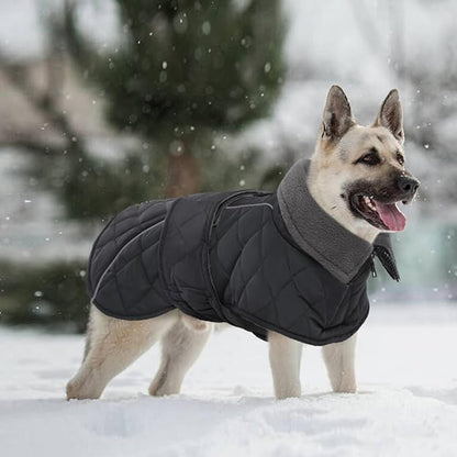 Kuoser Dog Winter Coat Waterproof Dog Snow Jacket, Warm Fleece Lined Pet Turtleneck Snowsuit Puppy Cold Weather Coats with Harness Hole, Adjustable Winter Vest for Medium Large Dogs, Grey, L