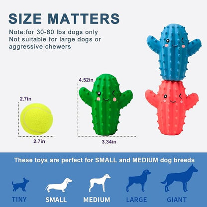 Squeaky Dog Toys for Medium Dogs, Soft Latex Rubber Cactus Dog Ball, Cute Bounce Squeak Pet Toy