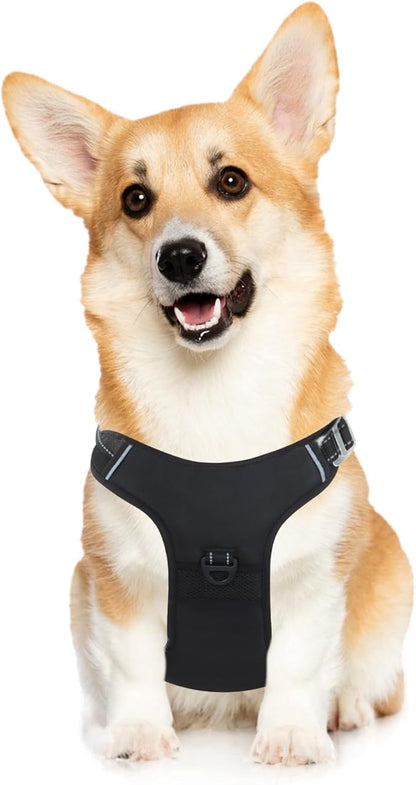 No Pull Dog Harness with 3 Snap Buckles,No Choke Front Lead pet Harness Reflective and Adjustable Soft Padded Vest for Small Medium Large Dog (Black, Medium)