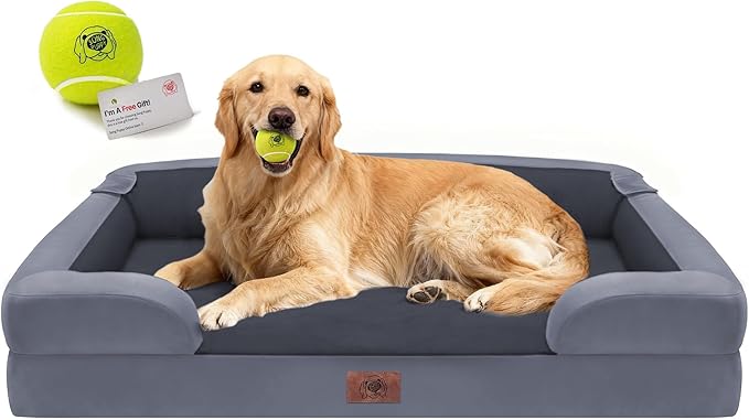 Extra Large Dog Bed, Orthopedic XL Washable Bed for Big Dog Waterproof Pet Couch Sofa Bolster with Removable Cover, Non-Slip Bottom, Tennis Ball Toy, 42x30