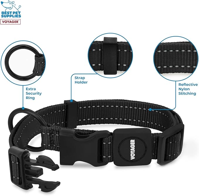 Best Pet Supplies Voyager Reflective Dog Leash or Collar with Neoprene Handle, for Small, Medium, and Large Breed Puppies, Cute and Heavy Duty for Walking, Running and Training - Black, S