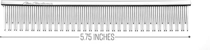 Chris Christensen 6in Cat/Carding Dual Tooth Butter Comb, Groom Like a Professional, Rounded Corners Prevent Friction and Breakage, Solid Brass Spin with Steel Teeth, Chrome Finish