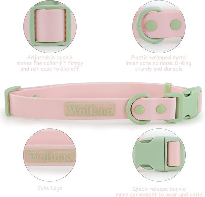 Wolfone Waterproof Dog Collar with Quick Release Buckle， Cute Adjustable Collar for Dogs Comfort Sturdy Durable Odor Proof Easy Care（Gossamer Pink 46-70cm）