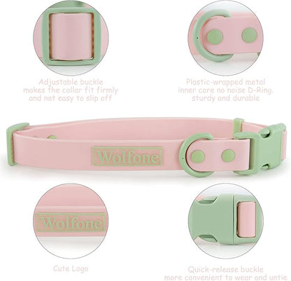 Wolfone Waterproof Dog Collar with Quick Release Buckle， Cute Adjustable Collar for Dogs Comfort Sturdy Durable Odor Proof Easy Care（Gossamer Pink 46-70cm）