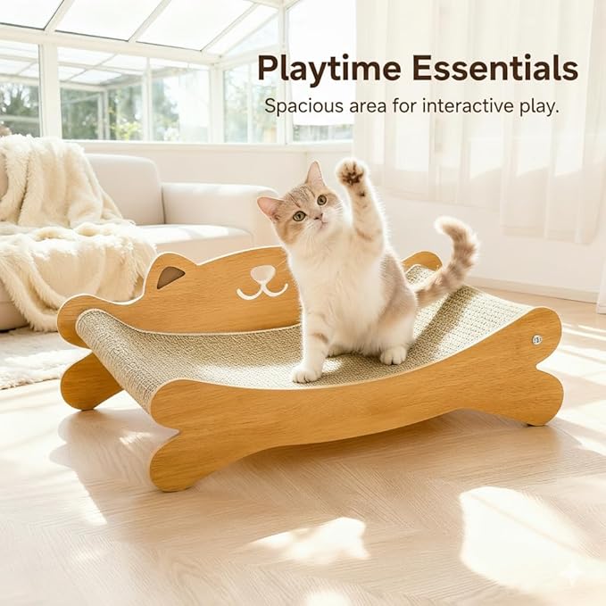 RizzQi Cat Scratcher Bed for Indoor Cats Hammock for Scratch Pad Cat Scratching Post 40 lbs Weight Capacity 23.2″ Large Cats Scratcher Lounge, Wooden Modern Cat Scratcher Furniture