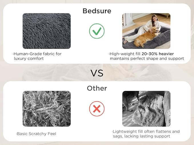 Bedsure Foldable Human Dog Bed - 2 in 1 Flexible Giant Human Dog Bed for Adult People with Supportive Bolster Egg Foam, Waterproof Liner, Calming Fluffy Faux Fur Orthopedic Big Bean Bed, Dark Grey