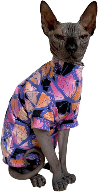 Limited Edition Sphynx Cat T-Shirts Elastic Hairless Cat Sweatshirt Pet Kitten Clothes Round Collar Kitten Shirts Vest Cats & Small Dogs Apparel (Butterfly, XL (10-12 lbs))