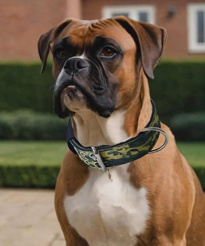 Dog Collar for Large Dogs - 2" Wide Tactical Collars with Handle for Extra Large Breed Dogs, Military Heavy Duty 1/3" Thick Nylon Pet Collar Camo Green L