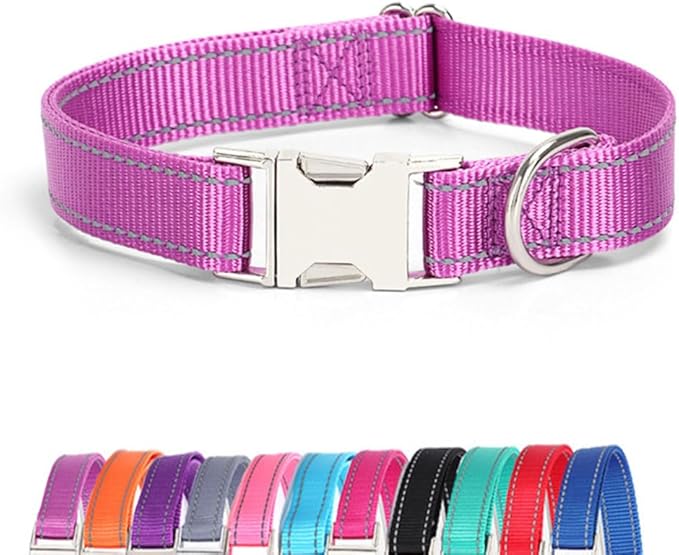 Reflective Dog Collar and Leash Set with Metal Buckle, Soft Sturdy Nylon Dog Collars with Quick Release Buckle, Adjustable Pet Collars with with ID Tag Ring for Small Medium Large Dogs